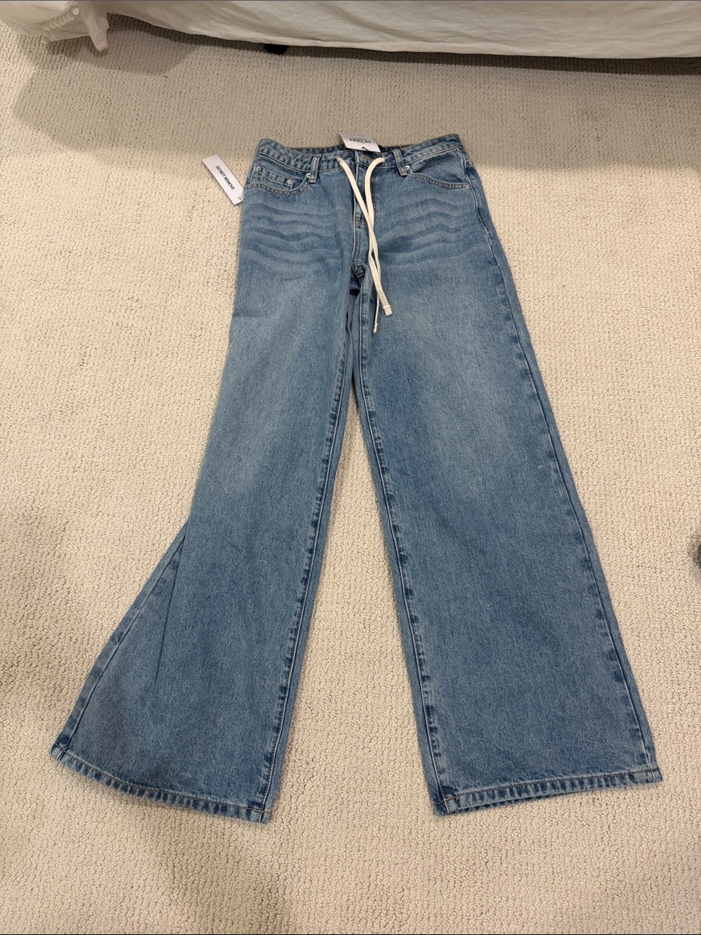 Princess Polly Light Blue High-Rise Wide-Leg Jeans with Drawstring